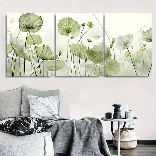 3pcs Serene Green for Lotus Leaf Abstract Metal Print Ready to Hang Art