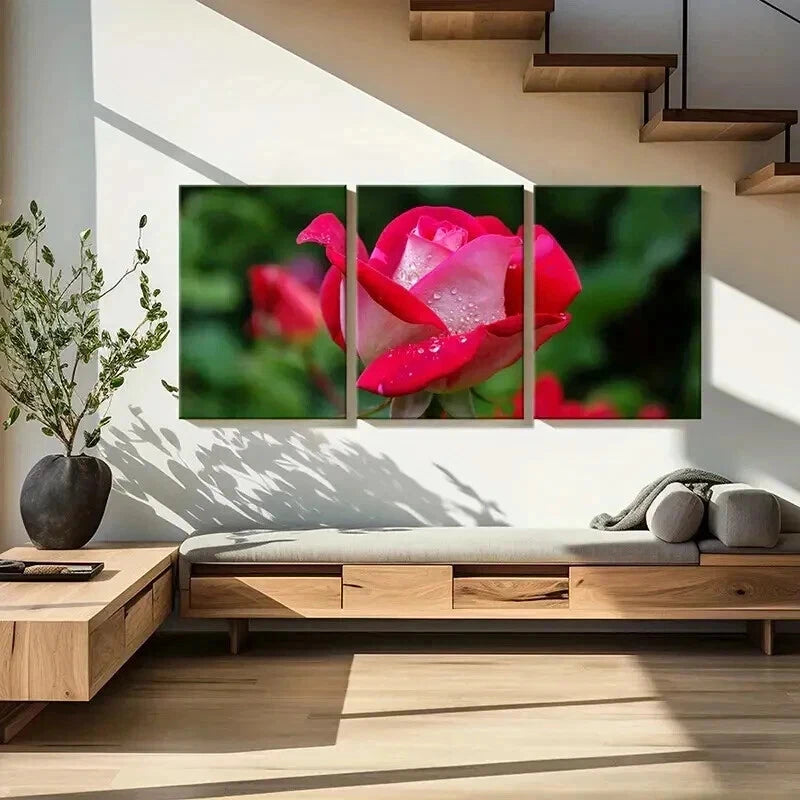 3pcs Floral Art Rose Flowers Decoration Wall Art Set Canvas Framed 60x90cm - High Quality Print 100% Australian Made Wall Canvas Ready to Hang