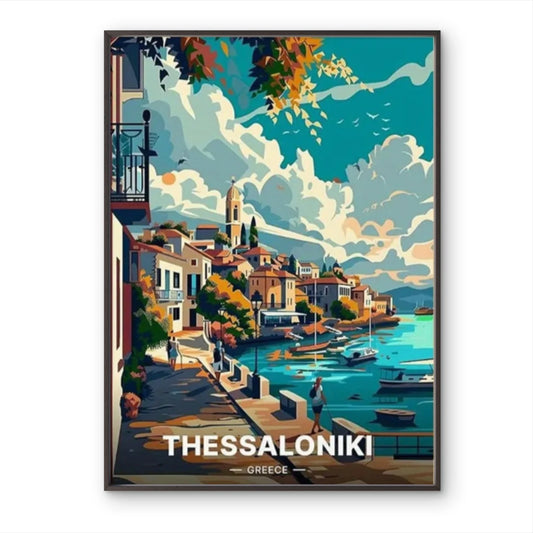 Greek Thessaloniki Greece Coastal Town Travel Poster Print Wall Art