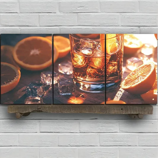 3pcs Sunshine Orange Juice And Cubes Metal Print Ready to Hang Art