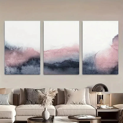 3pcs Blush Pink and Grey Wall Art Abstract Metal Print Ready to Hang Art