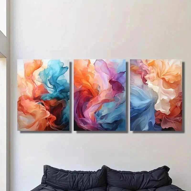 3pcs Abstract Colorful Smoke Designs Wall Art Set Canvas Framed 40x60cm - High Quality Print 100% Australian Made Wall Canvas Ready to Hang