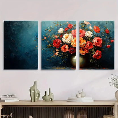 3pcs Paint Floral Still Life Pot Metal Print Ready to Hang Art