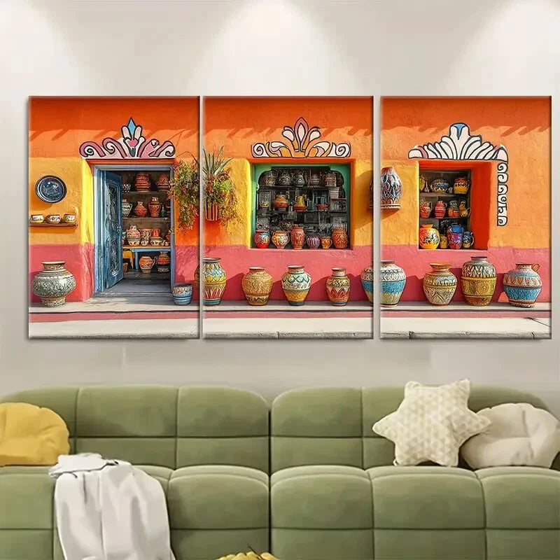 3pcs Mexican Talavera Pottery Mexican Shop Metal Print Ready to Hang Art