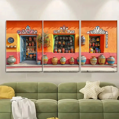 3pcs Mexican Talavera Pottery Mexican Shop Metal Print Ready to Hang Art