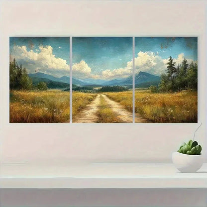 3pcs Rustic Countryside Pathway Landscape Metal Print Ready to Hang Art