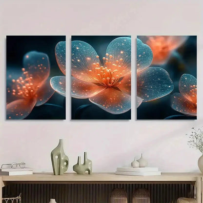 3pcs Vibrant Floral Wild Stamen Design Metal Print Ready to Hang Art