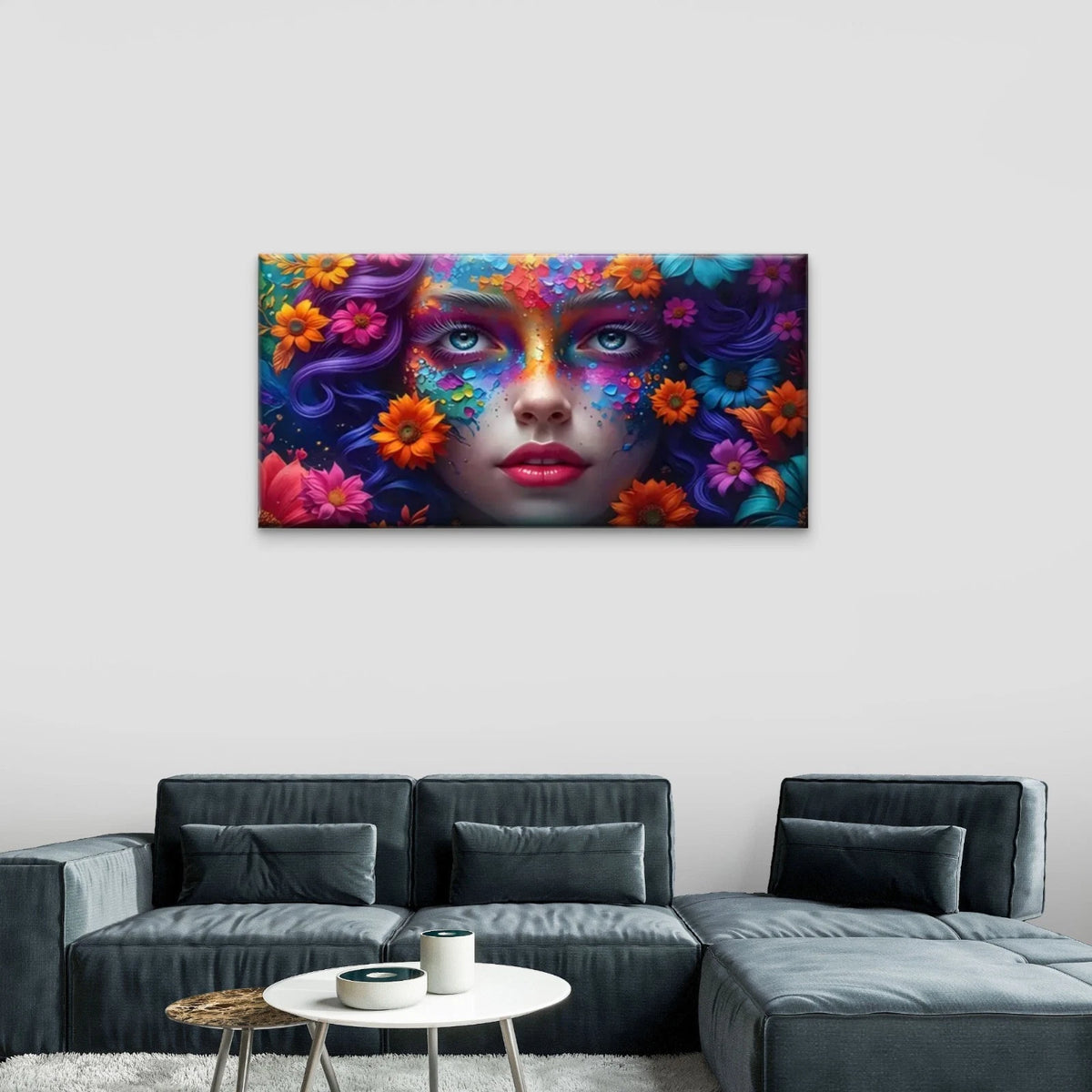 Women Face Flowers Perfect Wall Art Canvas Office Home Room Framed 120x60cm