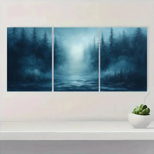 3pcs Minimalist Modern Abstract Misty Forest Metal Print Ready to Hang Art