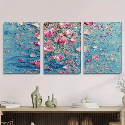 3pcs Humorous, Abstract Blue And Pink Floral Wall Art Set Canvas Framed 60x90cm - High Quality Print 100% Australian Made Wall Canvas Ready to Hang