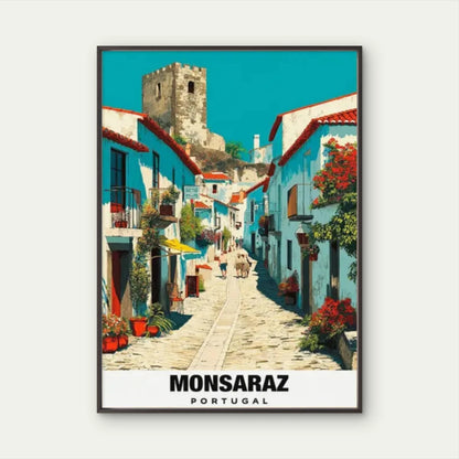 Mondeaux Flowage Portugal Vibrant Blue & White Travel Poster Print Wall Art