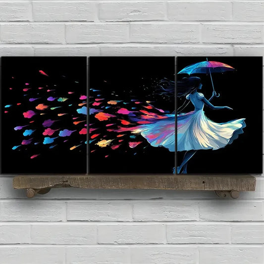 3pcs The Girl Dancing In The Rain Metal Print Ready to Hang Art