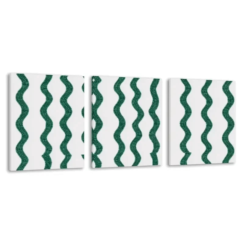 3pcs Green & White Abstract Design Wall Art Set Canvas Framed 50x70cm - High Quality Print 100% Australian Made Wall Canvas Ready to Hang