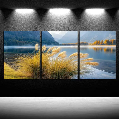 3pcs Reeds by the Lake Nature-Themed Scenery Metal Print Ready to Hang Art
