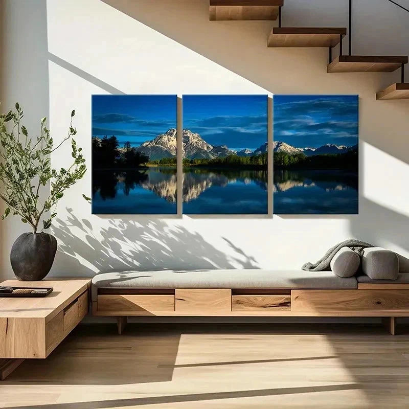 3pcs Mountain Lake with Reflection on Water Wall Art Set Canvas Framed 40x60cm - High Quality Print 100% Australian Made Wall Canvas Ready to Hang