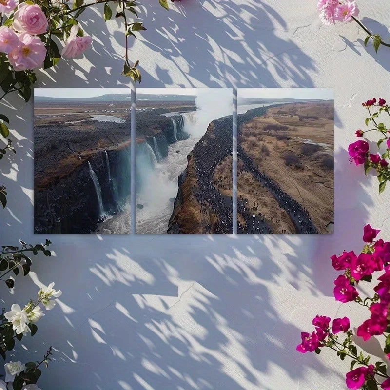 3pcs Gullfoss Waterfall in Iceland Metal Print Ready to Hang Art