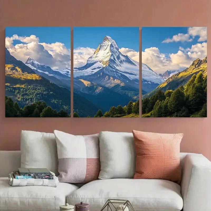 3pcs Aosta Valley Travel Matterhorn Metal Print Ready to Hang Art
