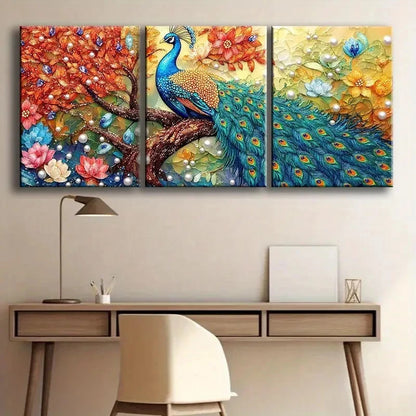 3pcs Peacock on The Tree Life Metal Print Ready to Hang Art