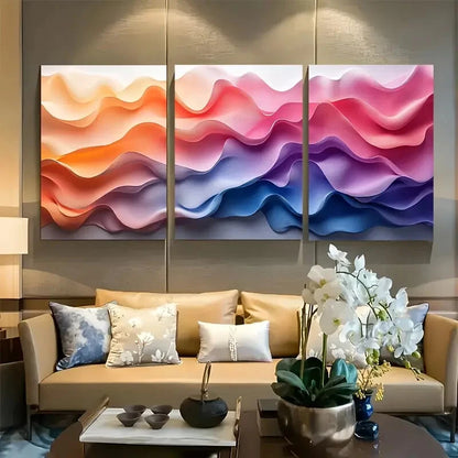 3pcs Vibrant Pastel Interlocking Curves Metal Print Ready to Hang Art