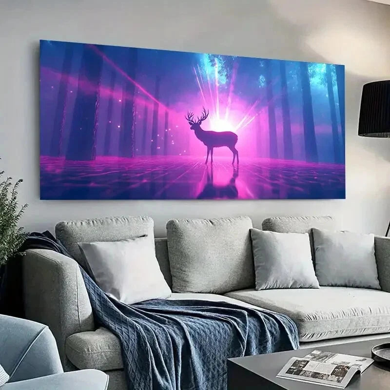 Enchanted Pink Forest Stag wall canvas office home room framed 120x60cm - Bella Home Decor