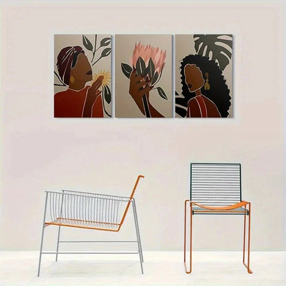 3pcs Modern Abstract Women & Floral Metal Print Ready to Hang Art