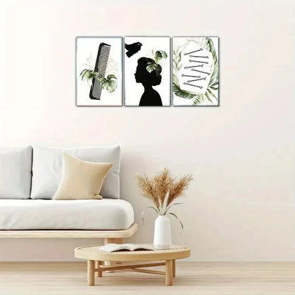 3pcs Botanical Print Comb Print Hair Salon Metal Print Ready to Hang Art