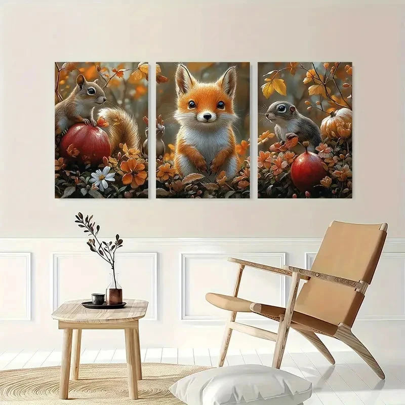 3pcs Animal Convention Fox Birds Squirrel Metal Print Ready to Hang Art