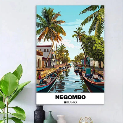 Negombo Sri Lanka Canal Scene Vintage Travel Poster Print Wall Art