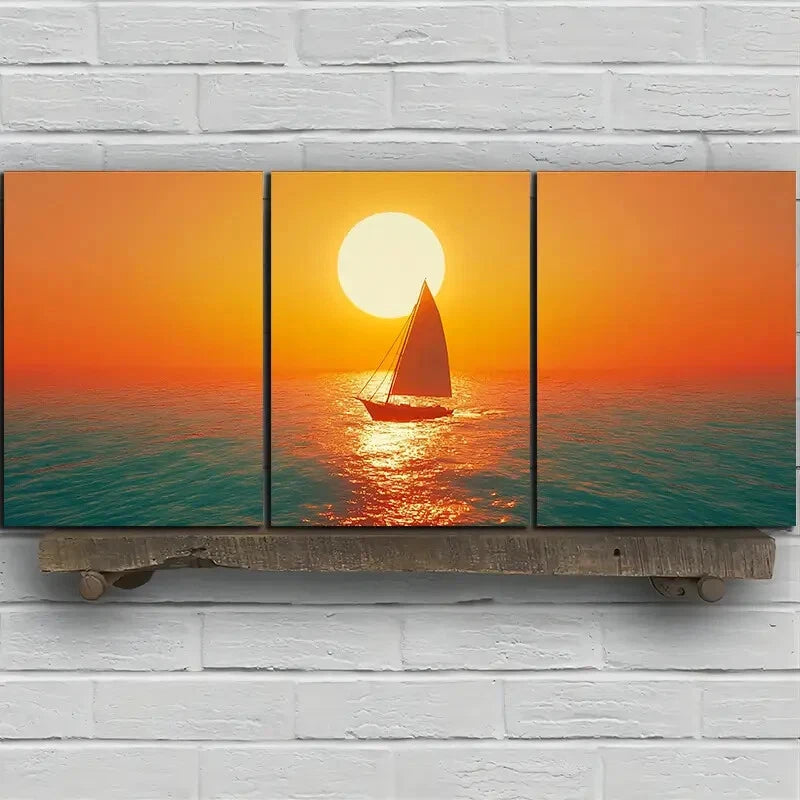 3pcs Beautiful Sunset Over The Sea Metal Print Ready to Hang Art