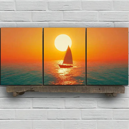 3pcs Beautiful Sunset Over The Sea Metal Print Ready to Hang Art