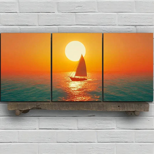 3pcs Beautiful Sunset Over The Sea Metal Print Ready to Hang Art
