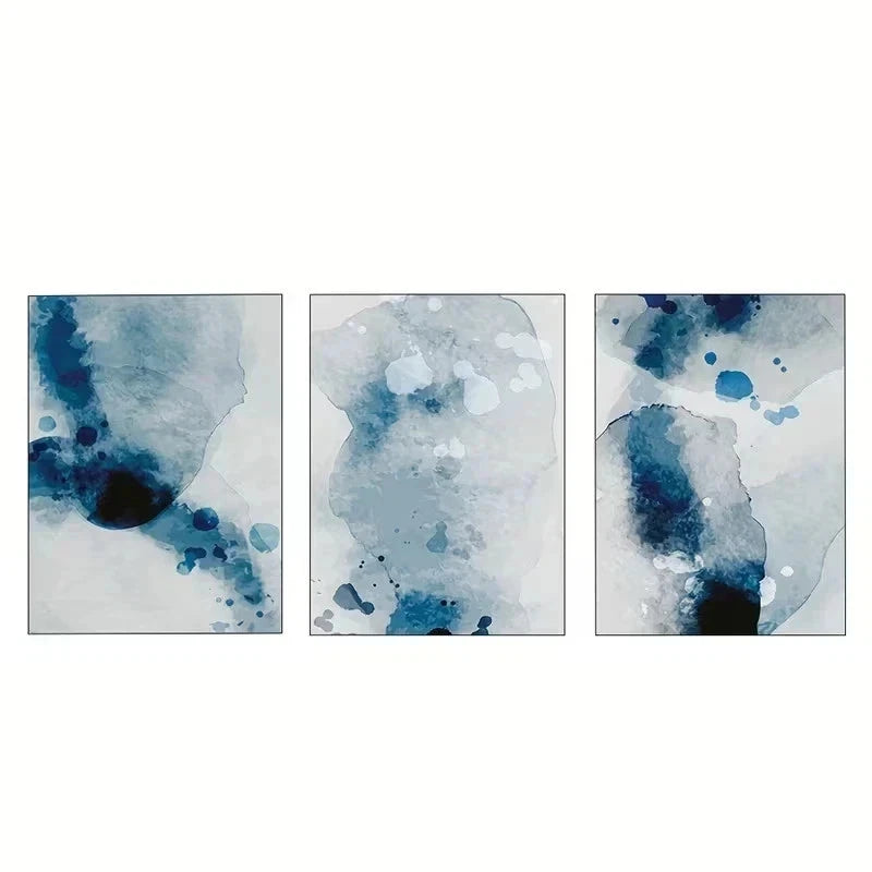 3pcs Navy & Sky Blue Abstract Paintings Metal Print Ready to Hang Art