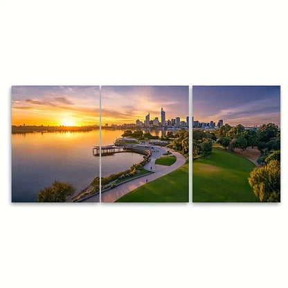 3pcs Perth Australia Travel Poster Australia Wall Art Set Canvas Framed 50x70cm - High Quality Print 100% Australian Made Wall Canvas Ready to Hang
