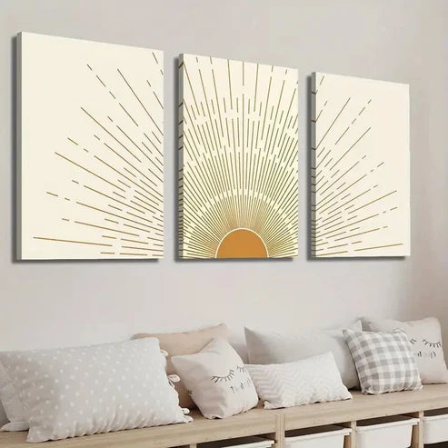 3pcs Abstract Geometric Sun Wall Art Set Canvas Unframed - High Quality Print 100% Australian Made Wall Canvas