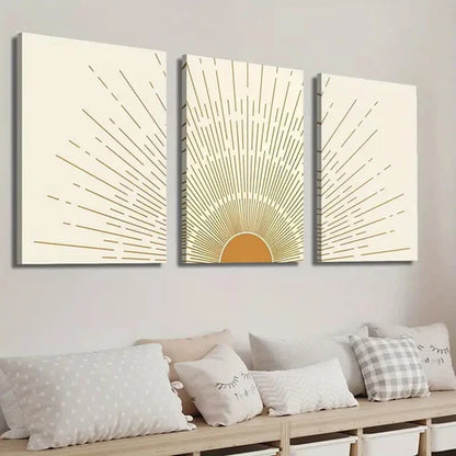 3pcs Abstract Geometric Sun Wall Art Set Canvas Unframed - High Quality Print 100% Australian Made Wall Canvas