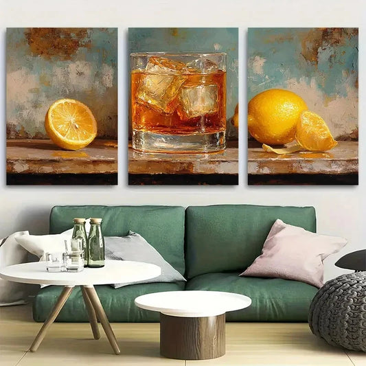 3pcs Sazerac Cocktail with Lemon Peel Metal Print Ready to Hang Art