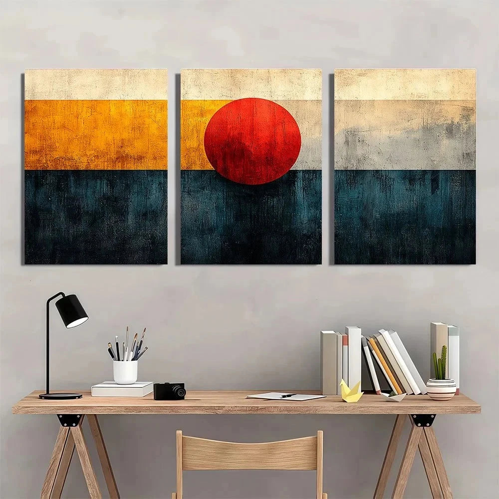 3pcs Modern Abstract Geometric Colorful Teal Metal Print Ready to Hang Art