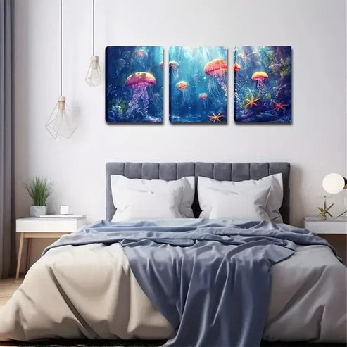3pcs Jellyfish In The Underwater Wall Art Canvas Unframed - High Quality Print 100% Australian Made Wall Canvas