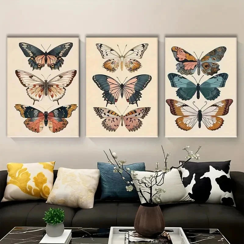 3pcs Bohemian Style Butterfly Metal Print Ready to Hang Art