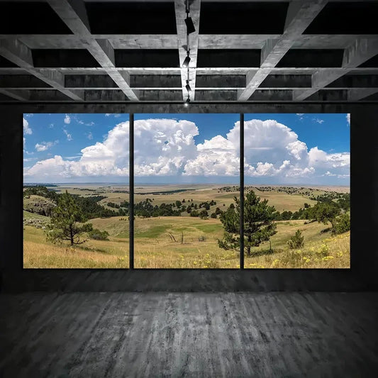 3pcs Huge Thunderstorm Clouds Rolling Over Park Metal Print Ready to Hang Art