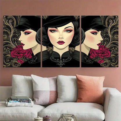3pcs Glamour Fashion Woman Digital Illustration Metal Print Ready to Hang Art