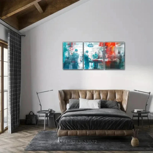 3pcs Hospital Oil Painting Art Style Poster Metal Print Ready to Hang Art