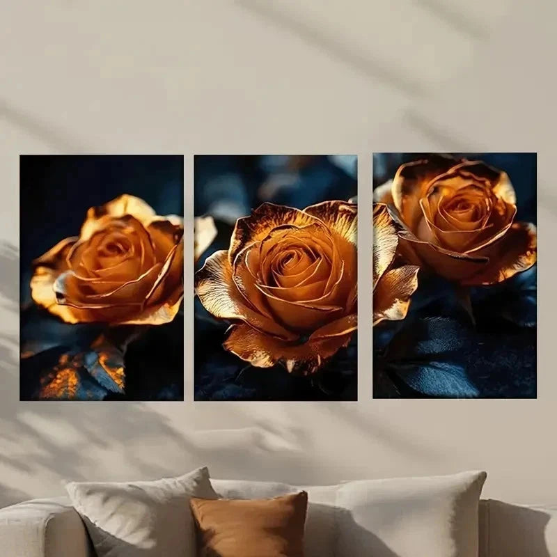 3pcs Orange Roses on Black Background Wall Art Set Canvas Framed 40x60cm - High Quality Print 100% Australian Made Wall Canvas Ready to Hang