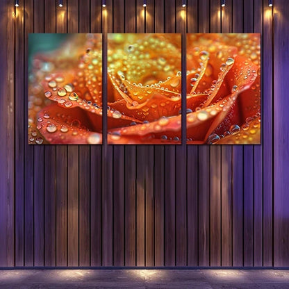 3pcs Abstract Colorful Rose with Water Drops Metal Print Ready to Hang Art