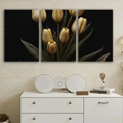 3pcs White Tulip Floral Wall Art Set Canvas Framed 50x70cm - High Quality Print 100% Australian Made Wall Canvas Ready to Hang
