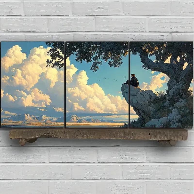 3pcs Forest Lake Reflections Golden Metal Print Ready to Hang Art