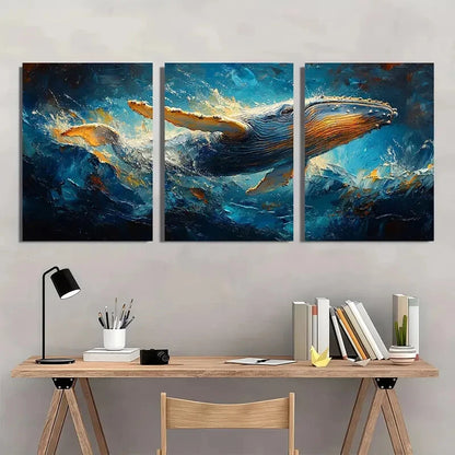 3pcs Whale Painting Breaching Humpback Whale Metal Print Ready to Hang Art