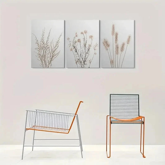 3pcs Modern Abstract Floral Beige Metal Print Ready to Hang Art