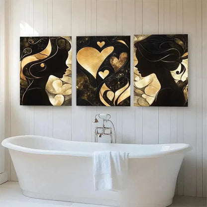 3pcs Luxury Golden Black Abstract Female Perfect Wall Art Set Canvas Framed 40x60cm - High Quality Print 100% Australian Made Wall Canvas Ready to Hang