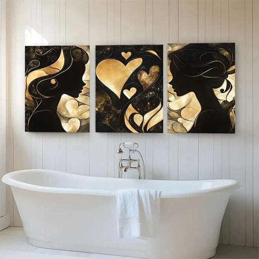 3pcs Luxury Golden Black Abstract Female Perfect Wall Art Set Canvas Framed 40x60cm - High Quality Print 100% Australian Made Wall Canvas Ready to Hang